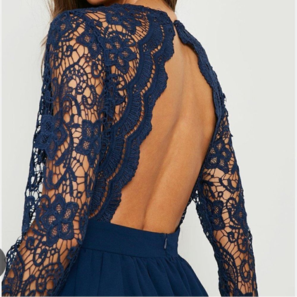 Boohoo Navy Backless Lace Dress | NWT | Sz 10